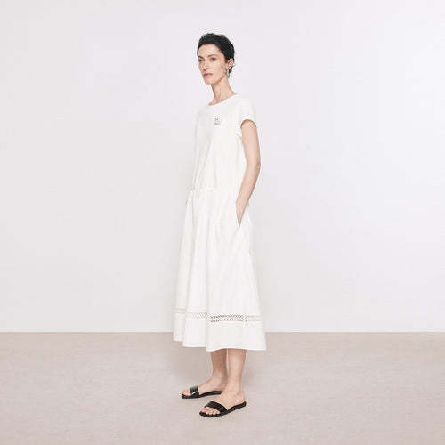 Puff White Knit & Woven Patchwork Dress