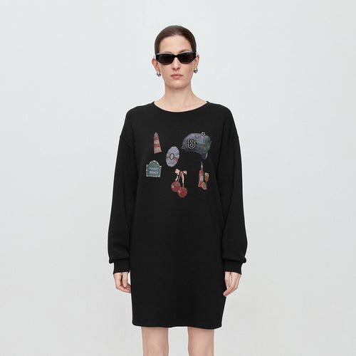 Casual Black Sweatshirt Dress