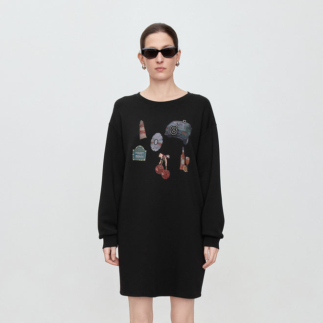 Casual Black Sweatshirt Dress