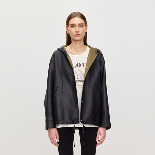 Classic Black Hooded Leather Jacket