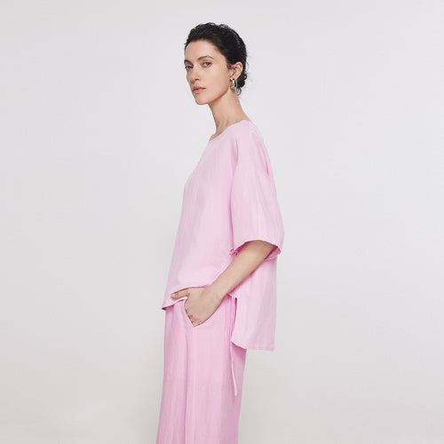 Blush Pink Bow Linen Blouse