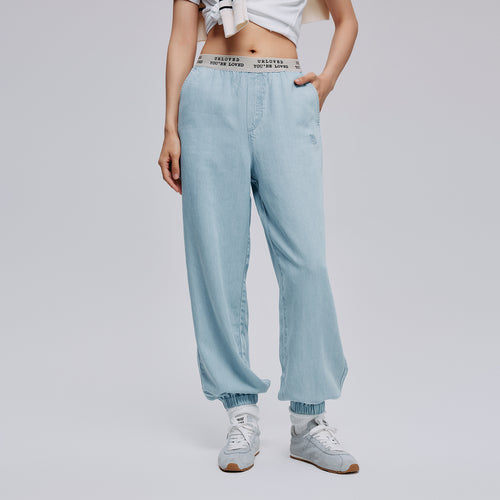 Tencel Denim Wide-Leg Pants