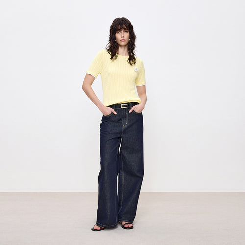 Raw Denim Wide-Leg Jeans