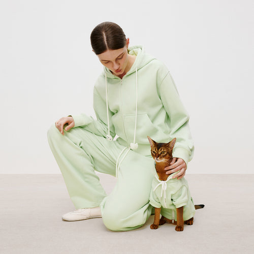 Cat Lime Green Zip-Up Hoodie