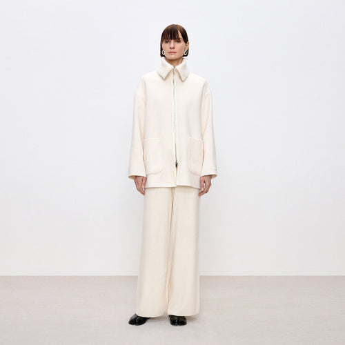 Snowy Coconut Double-Faced Wool Coat
