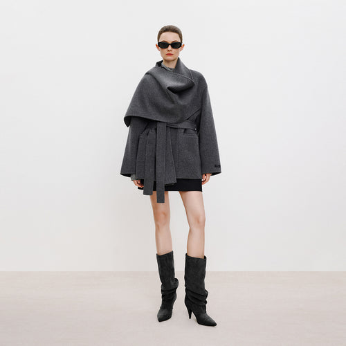 Warm Winter Shawl Double-Faced Wool Coat
