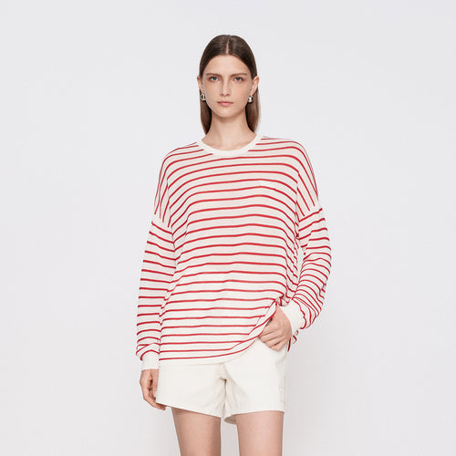Red and White Stripe Long-Sleeve Cover-Up