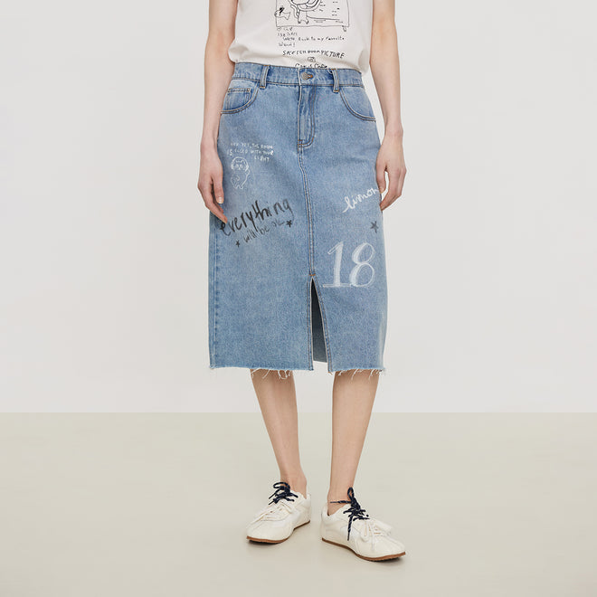 Graffiti Denim Half Skirt