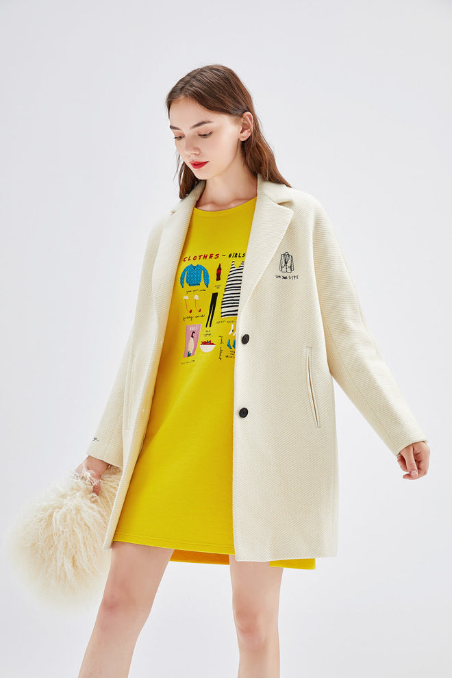 White Embroidered Wool Coat-Sample