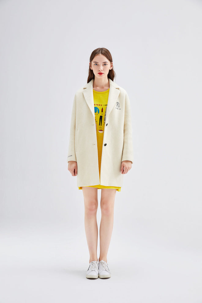 White Embroidered Wool Coat-Sample