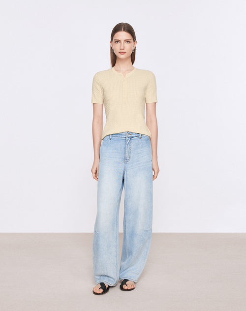 Vintage Cable Knit Cotton Top-Yellow