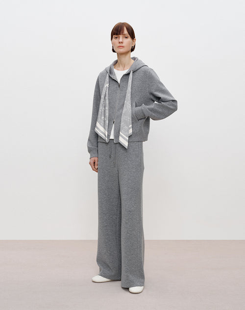 Scarf-Accent Cropped Hoodie