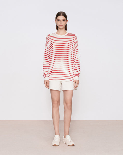 Red and White Stripe Long-Sleeve Cover-Up