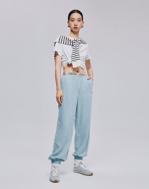 Tencel Denim Wide-Leg Pants