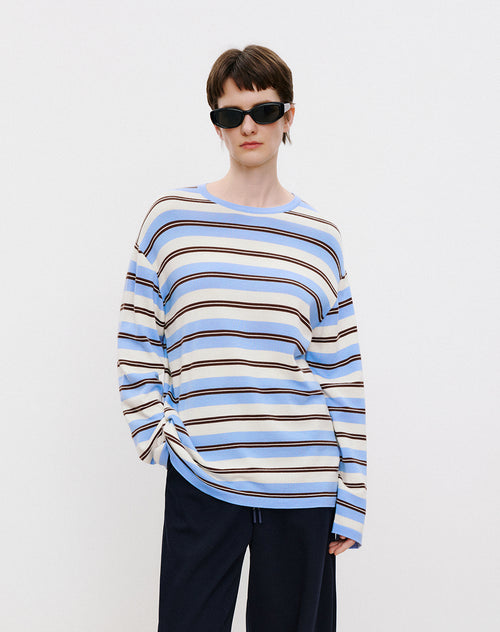 Blue & Brown Stripe Relaxed Sweater