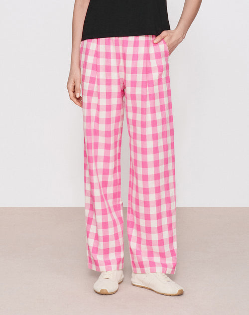 Pink Plaid Tapered Pants