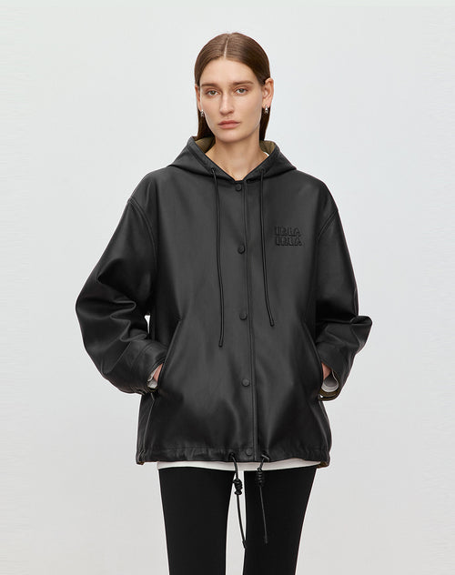 Classic Black Hooded Leather Jacket