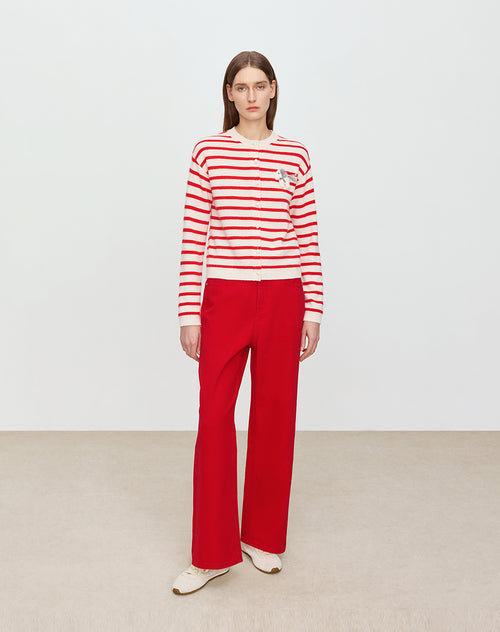 Red and White Striped Cardigan