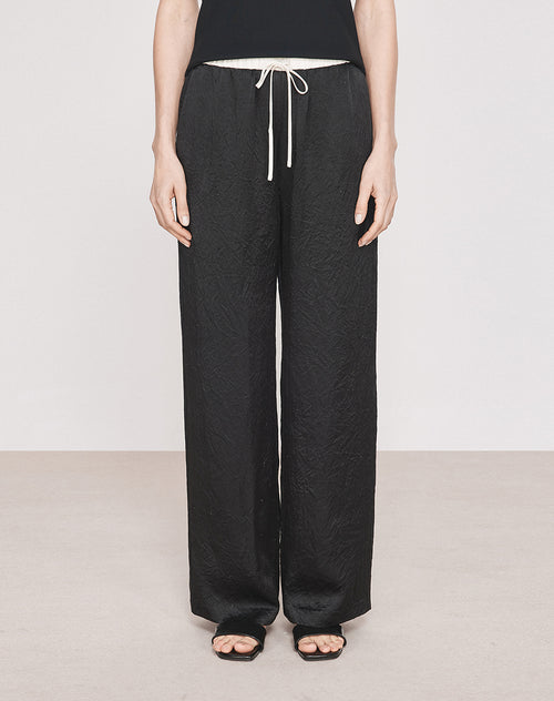 Contrast-Waist Subtle Wrinkle Acetate Pants
