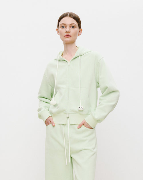 Cat Hooded Cropped Jacket in Light Green