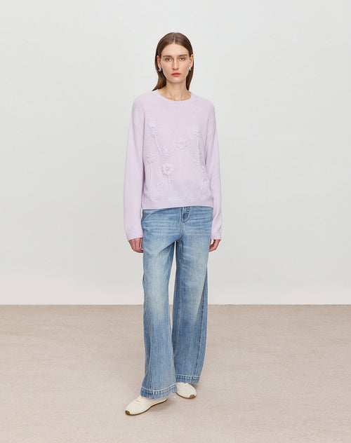 Purple Mist Sweater with Floral Embroidery & Bead Details