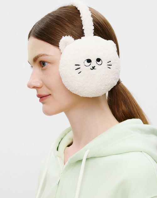 Cream Cat Fuzzy Earmuffs