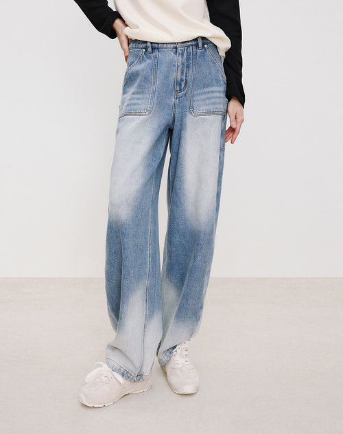 Street-Washed Curved Jeans