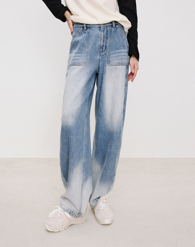 Street-Washed Curved Jeans