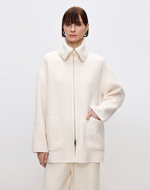Snowy Coconut Double-Faced Wool Coat