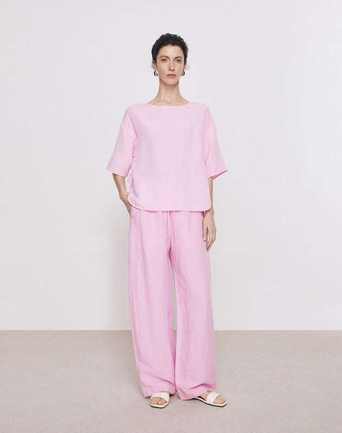Blush Pink Bow Linen Blouse