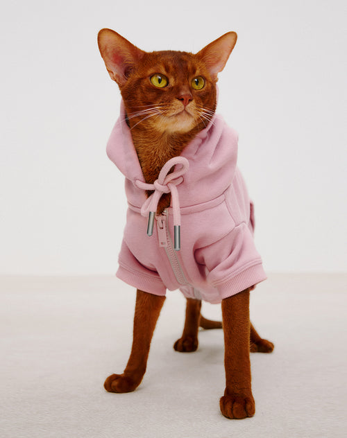 Cat Soft Pink Zip-Up Hoodie