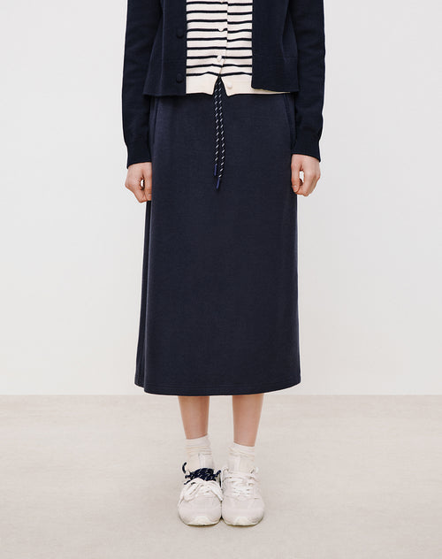 Navy Fleece Slit Maxi Skirt