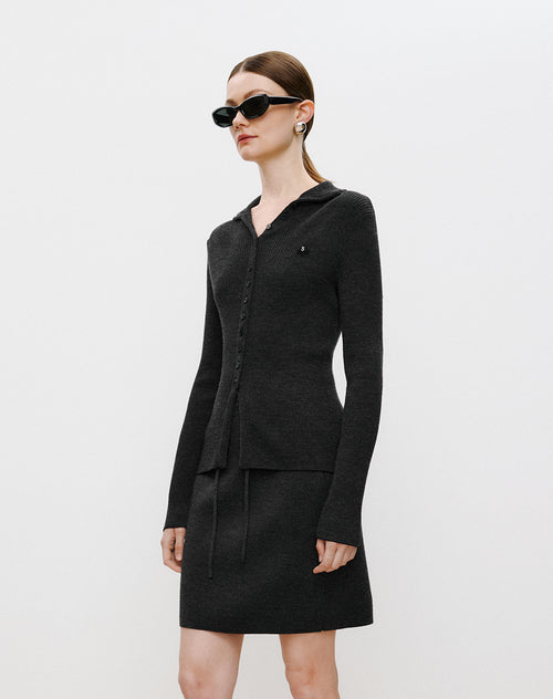 Dark Grey Fitted Stand-Collar Cardigan