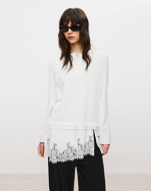 Lace Hem Tee Blouse White