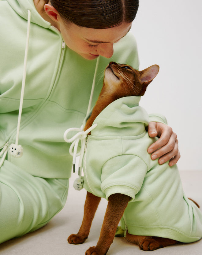 Cat Lime Green Zip-Up Hoodie