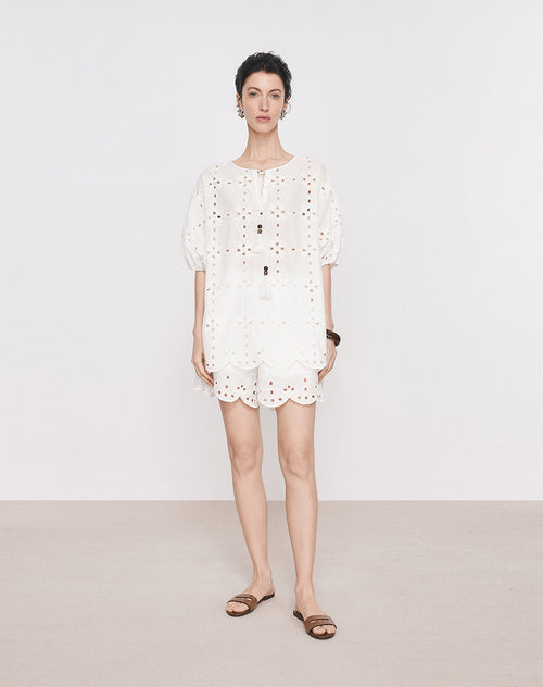 Vacation Style Openwork Embroidered Blouse