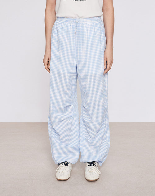 Blue and White Plaid Relaxed Pants