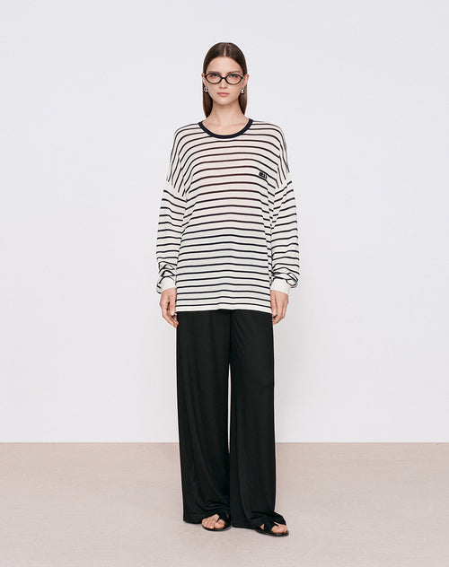 Striped Relaxed Long-Sleeve Cover-Up