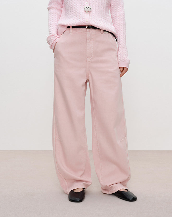 Candy Pink Curve-Seam Jeans