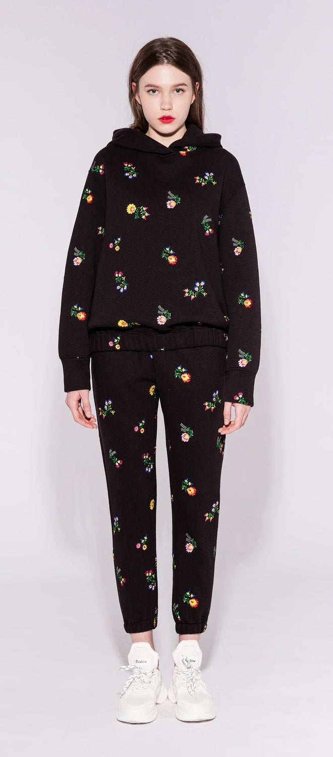 Black Floral Hooded Sweatshirt - Urlazh New York