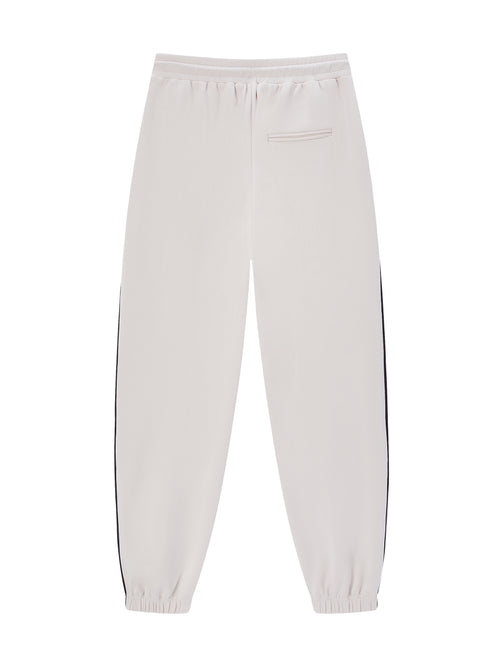Beige And White Piped Drawstring Pants