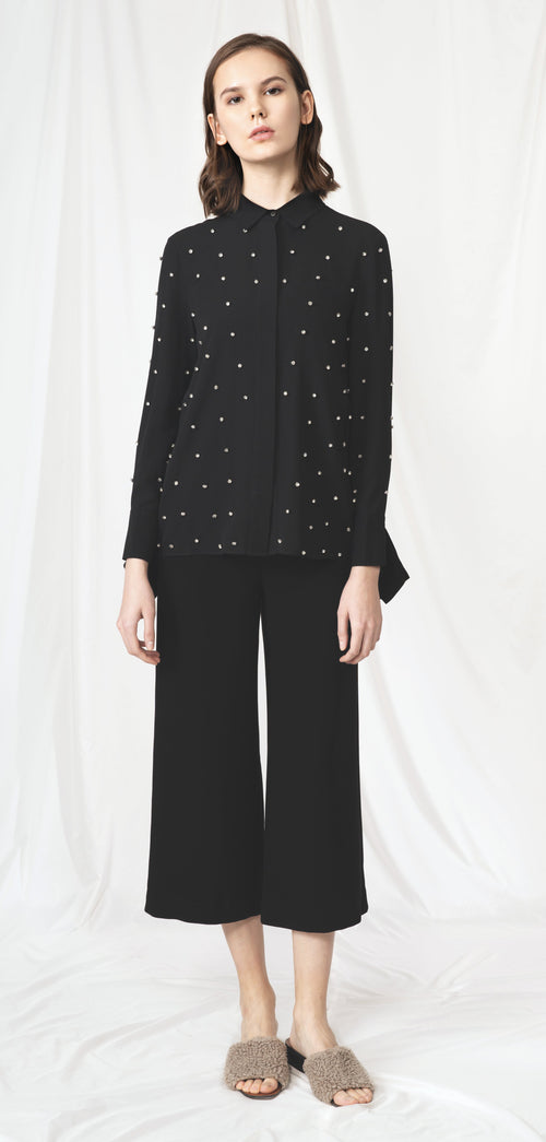 Black Crystal Silk Top - Urlazh New York