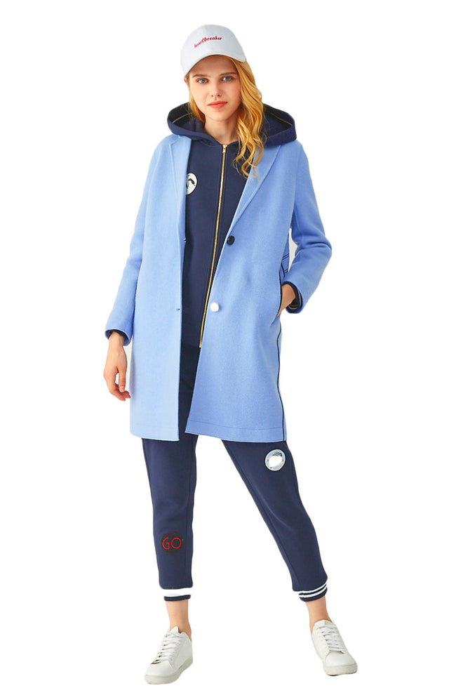 Blue Perspective Street View Embroidered Wool Coat - Urlazh New York