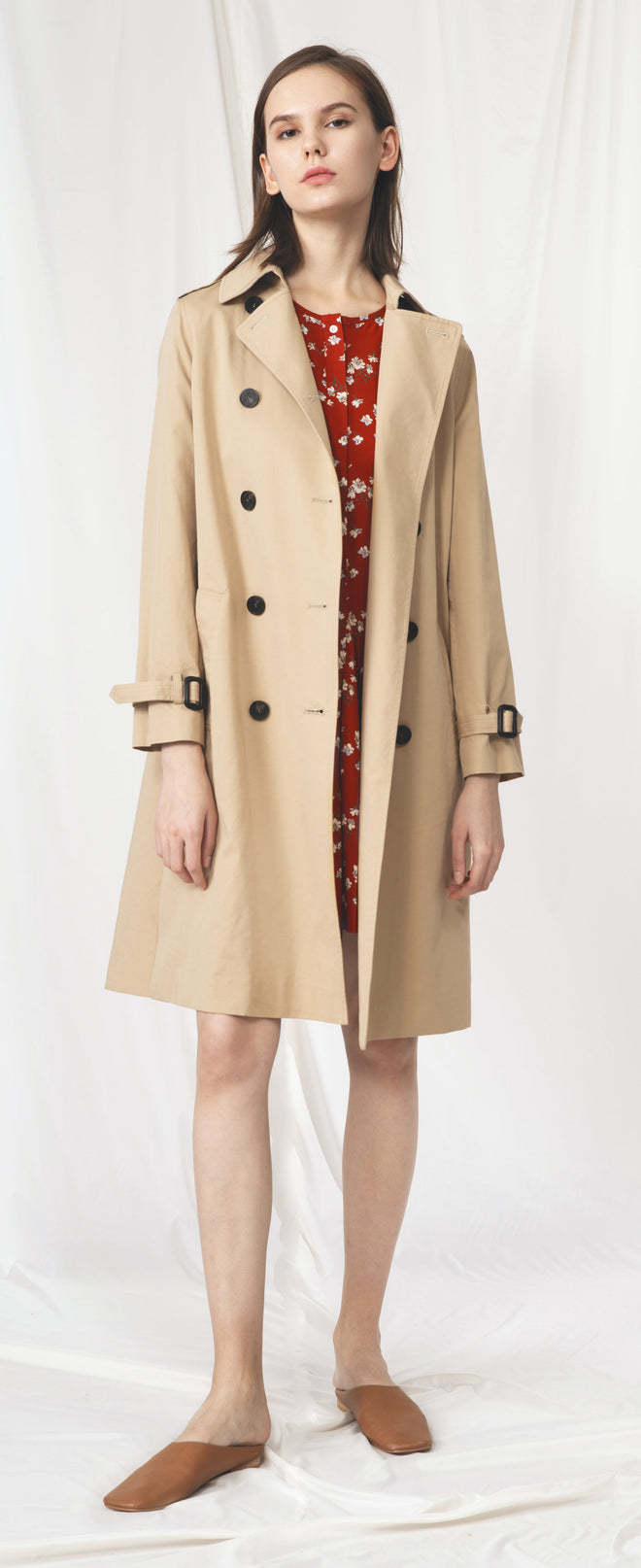 Beige Double Breasted Trench Coat - Urlazh New York