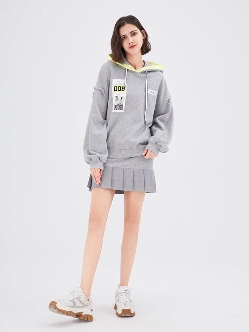 Grey and Yellow Graphic Print Hooded Sweatshirt - Urlazh New York