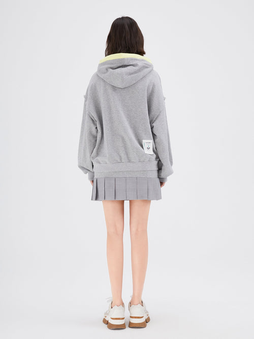 Grey and Yellow Graphic Print Hooded Sweatshirt - Urlazh New York