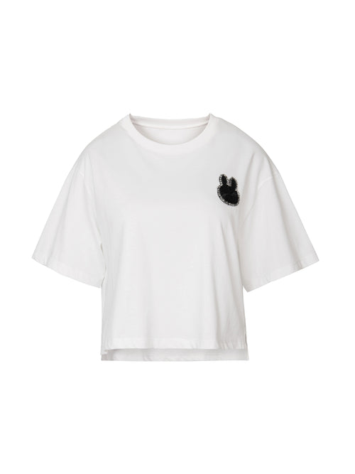 T-shirt brodé de perles Bunny-Blanc