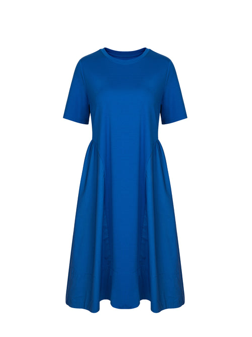 Simple Casual Stitching Dress-Blue