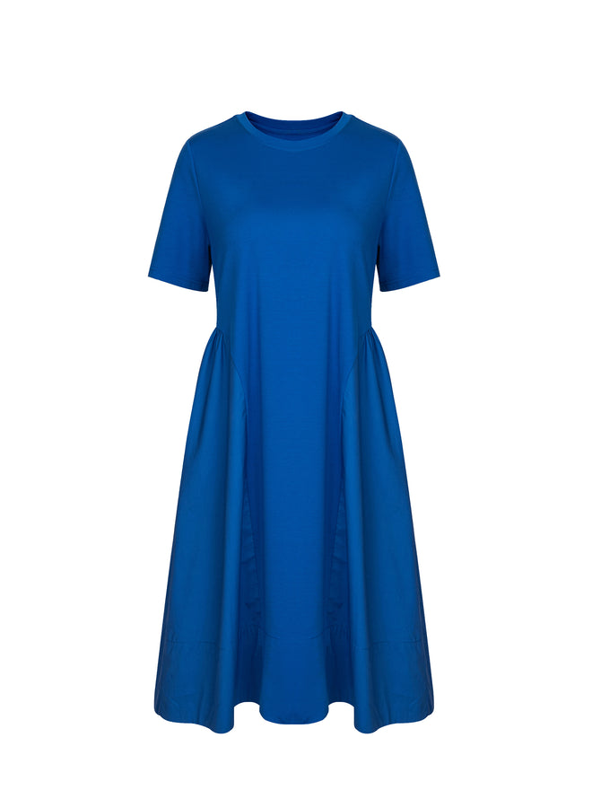 シンプルカジュアルステッチドレス-ブルー