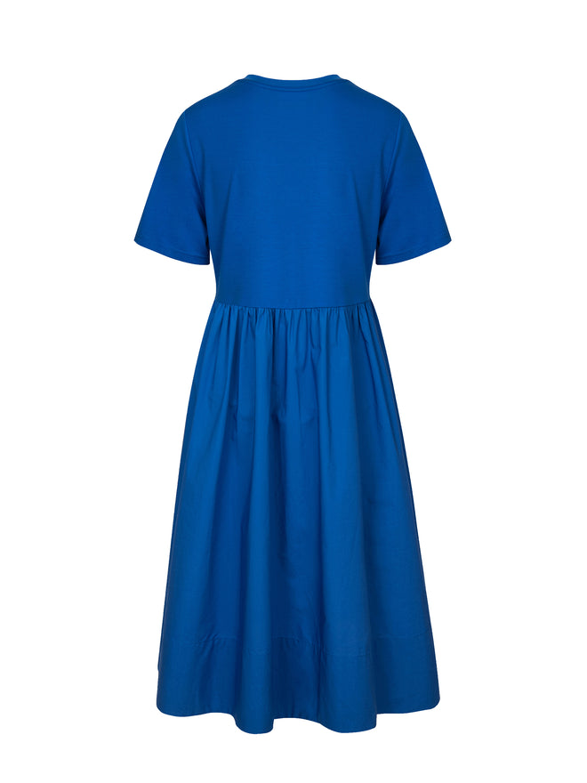 シンプルカジュアルステッチドレス-ブルー